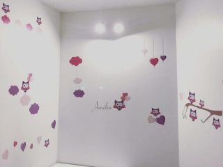 Décoration adhésive chambre enfant fille violet chouette